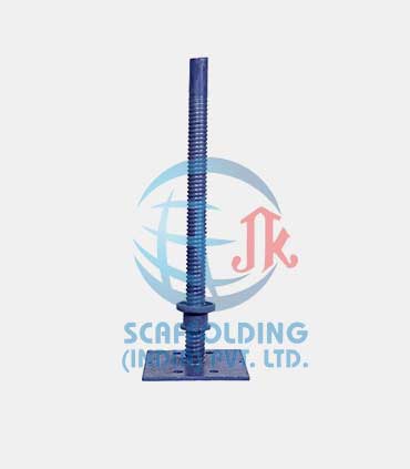 Steel scaffold base support at a construction site